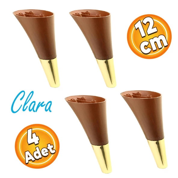 Clara Mobilya Kanepe Sehpa TV Ünitesi Baza Koltuk Ayağı Kahverengi Ceviz Gold Renk 12 cm (4 Adet) ürün görseli 1