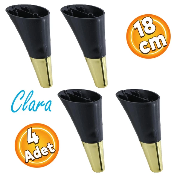 Clara Mobilya Kanepe Sehpa TV Ünitesi Baza Koltuk Ayağı Siyah Gold Renk 12 cm (4 Adet) ürün görseli 1