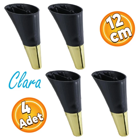 Clara Mobilya Kanepe Sehpa TV Ünitesi Baza Koltuk Ayağı Siyah Gold Renk 12 cm (4 Adet) ürün görseli 1