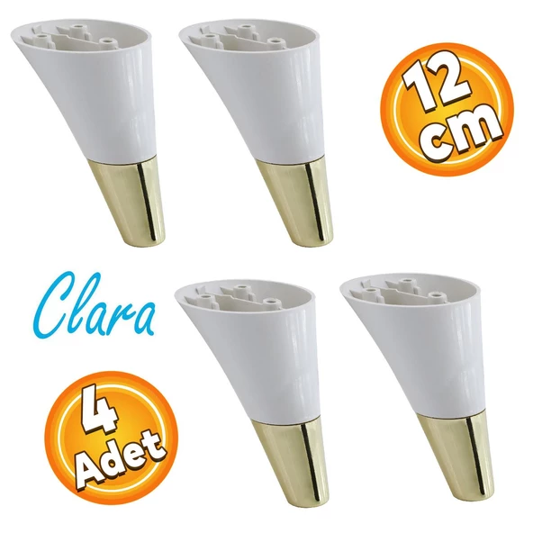 Clara Mobilya Kanepe Sehpa TV Ünitesi Baza Koltuk Ayağı Krem Gold Renk 12 cm (4 Adet) ürün görseli 1