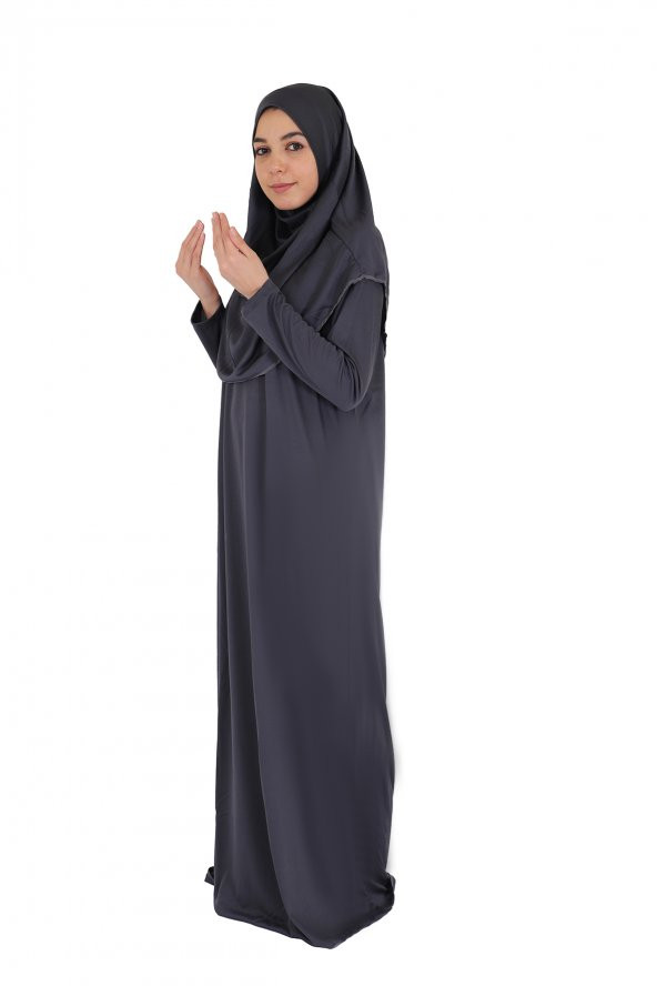 ANTRASİT GRİ FERMUARLI NAMAZ ELBİSESİ ürün görseli 1