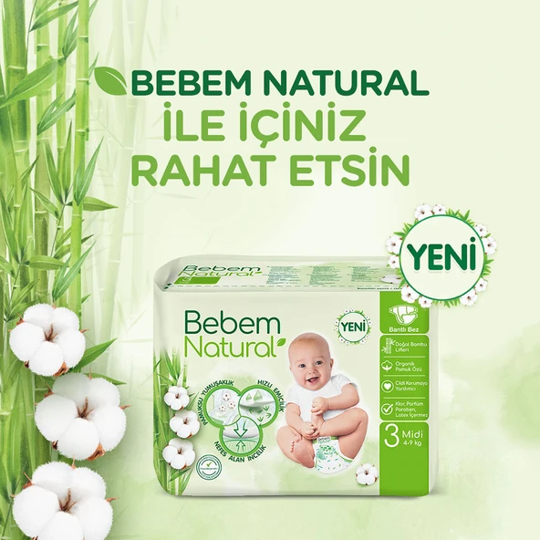 Bebem Natural Bebek Bezi 3 Beden Midi Aylık Fırsat Paketi 170 Adet - Resim 9