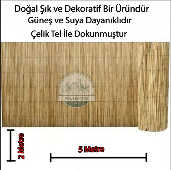 POLYBOTUM Doğal Kamış Hasır Çit 2 m X  5m Doğal Bahçe Çiti - Gölgelik Hasır ürün görseli 1