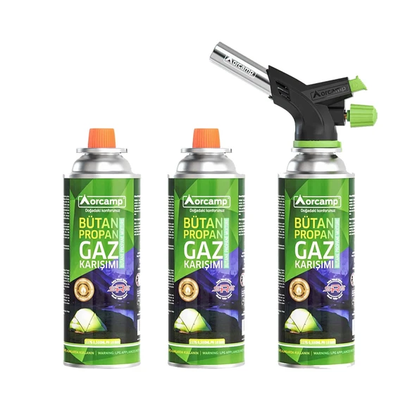 Orcamp Çakmaklı Kartuş Pürmüz Set + 2 Adet 227 Gram Gaz Kartuşu ürün görseli 1