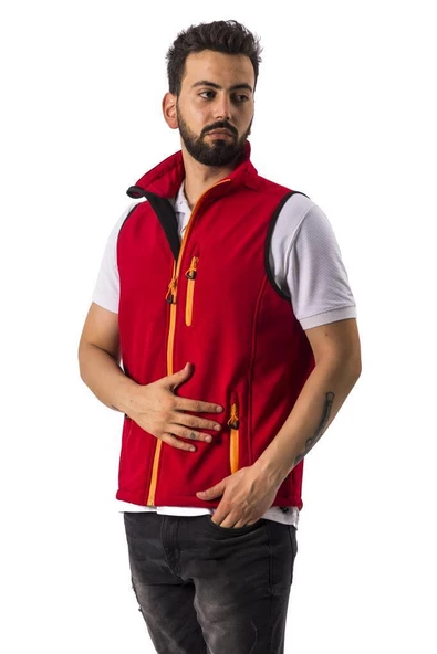 FreeCamp Vest Erkek Softshell Yelek-KIRMIZI - Resim 2