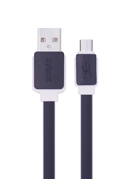 Syrox C63 Micro USB Şarj ve USB Data Kablosu Yassı 2.0A 1.2mt Siyah ürün görseli 1