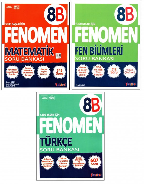 Fenomen 8. Sınıf LGS Matematik(B)+Fen(B)+Türkçe(B) Soru Bankası 3 Kitap ürün görseli 1