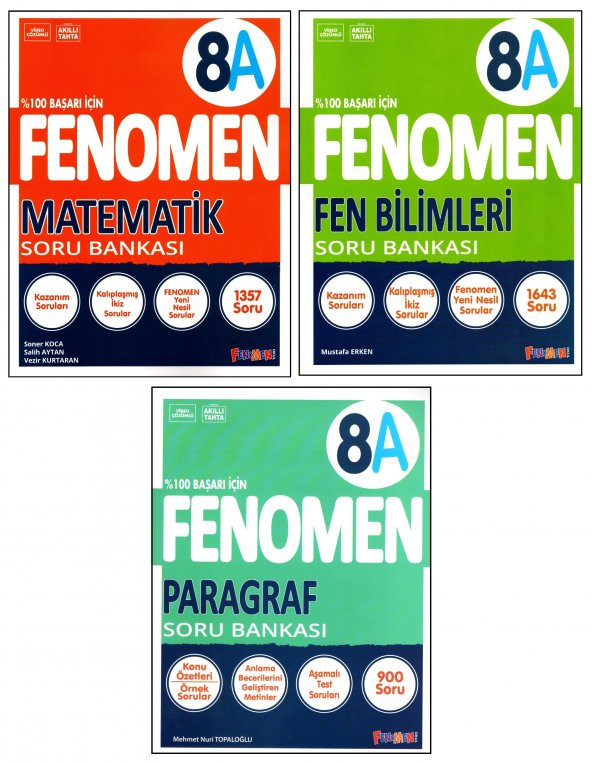 Fenomen 8. Sınıf LGS Matematik (A) + Fen Bilimleri (A) + Paragraf (A) Soru Bankası 3 Kitap ürün görseli 1
