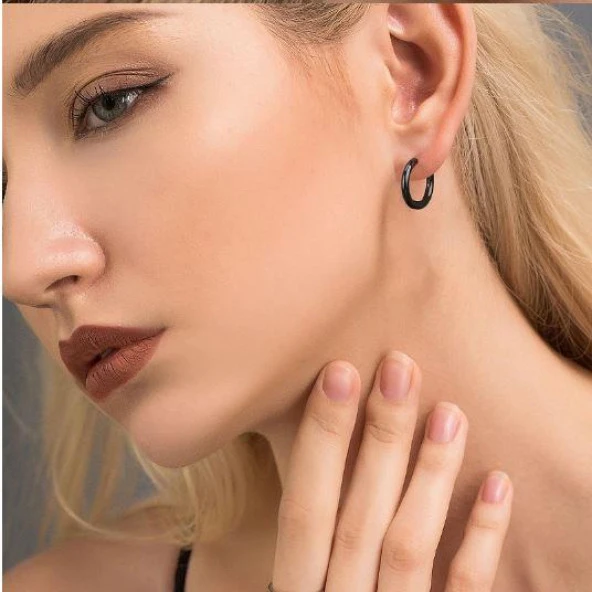 Küpe Kulak Dudak Burun Çelik Piercing Siyah Kadın Erkek İthal 316 L Paslanmaz ürün görseli 1