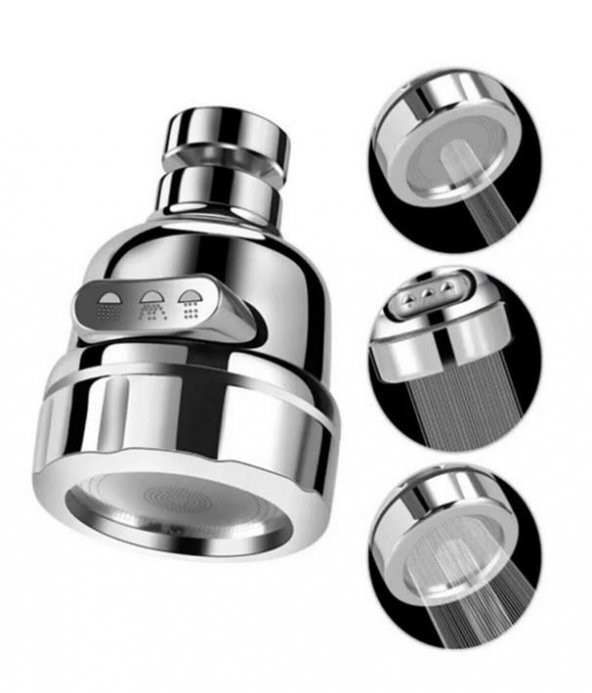 Zhltools Krom Üç Fonksiyonlu 360° Oynar Başlık Tasarruflu Musluk Başlığı ürün görseli 1