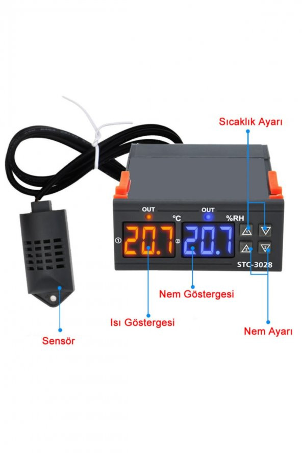 STC-3028 Isı Ve Nem Termostatı Çift Ekran 220V Isıtıcı Soğutucu ürün görseli 1