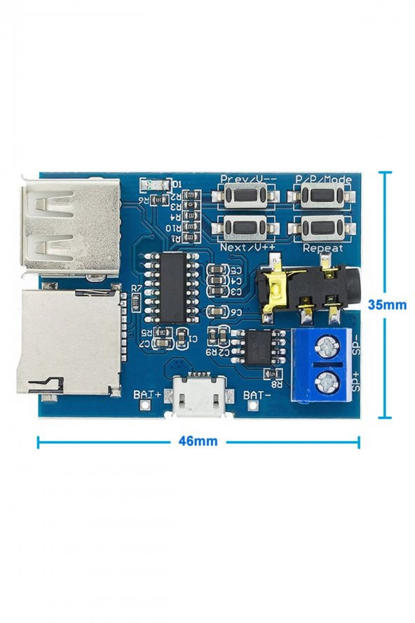 TFU MP3 Wav Ses Müzik Çalma Kartı  3W Amfi Micro SD Usb Flash Okuyucu 3.5mm Ses Soketi Buton Kontrol Micro Usb ürün görseli 1