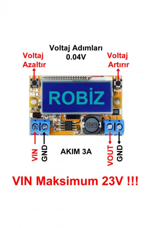 3A Ayarlanabilir Voltaj Düşürücü Modül Ekranlı Ayarlı Güç Kaynağı ürün görseli 1