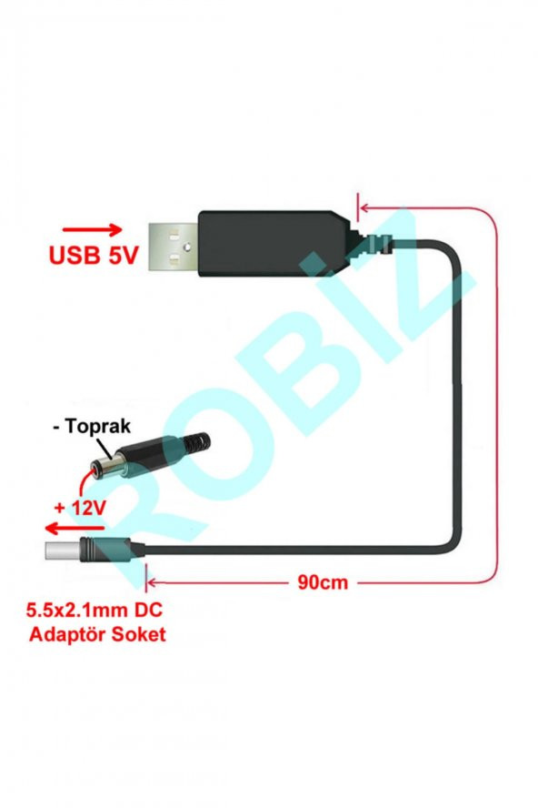 5V to 12V Kablolu Voltaj Yükseltici USB 700mA Adaptör Soket Modem ürün görseli 1