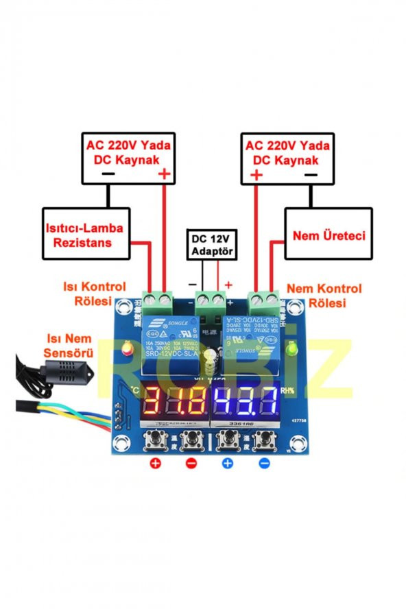 XH-M452 12V Sıcaklık Nem Kontrollü Dijital Termostat Kuluçka Pet ürün görseli 1