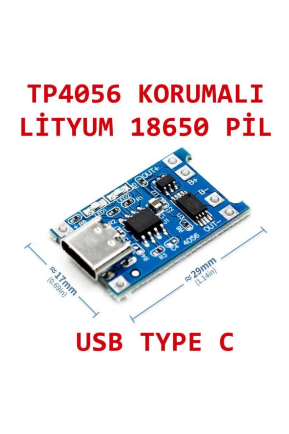 TP4056 Korumalı Lityum Pil Şarj Devresi Type C Usb Batarya ürün görseli 1