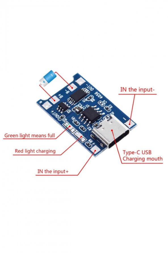 TP4056 Korumalı Lityum Pil Şarj Devresi Type C Usb Batarya - Resim 3
