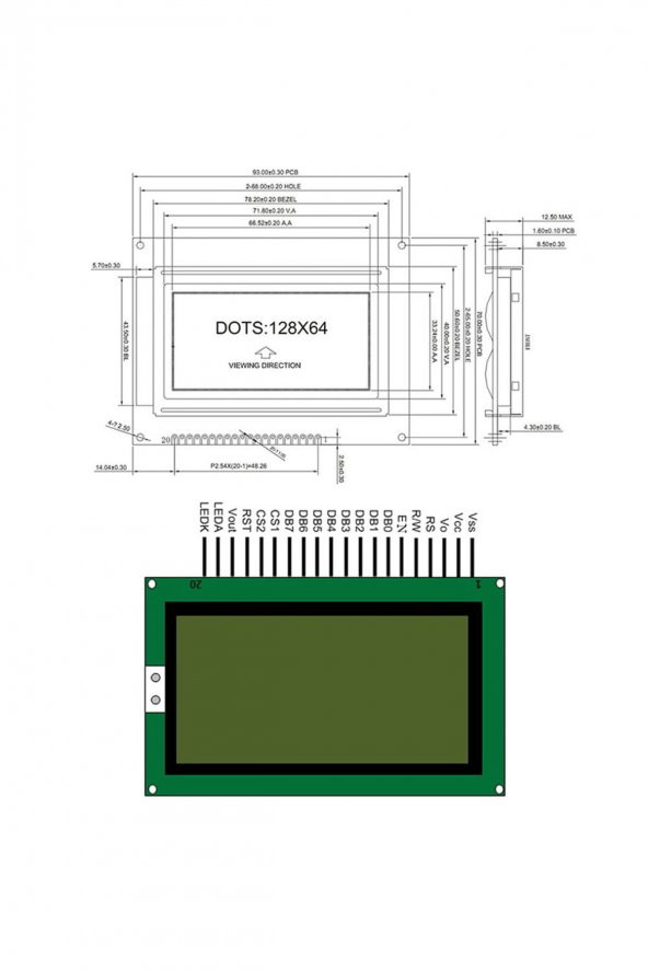 PTTAVM: 2.9 Inch 12864B V2.0 Yeşil Glcd Modül Spi 5V 128x64 Pixel