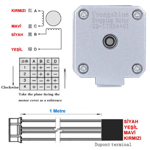 17HS4401 Nema 17 Step Motor 0.42N.m D Mil 2 Faz 1.5A 1.8 Derece 200 Adım 3D Yazıcı Printer - Resim 7