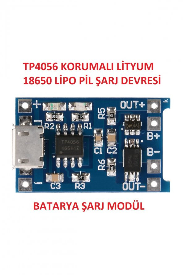 Korumalı Lityum Pil Şarj Devresi Modülü TP4056 1A 18650 Battery Charger + Protection Microusb ürün görseli 1