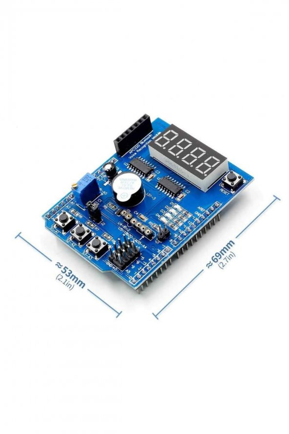 Multi Çok Fonksiyonlu Arduino Shield  7 Segment Buzer Button Pot Servo Analog Ds18b20 Lm35 Servo Led ürün görseli 1