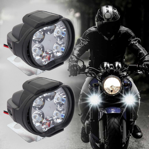 2 Adet Motosiklet Scooter Led Sis Farı Çakar Ve Sabit Mod 6 Ledli ürün görseli 1