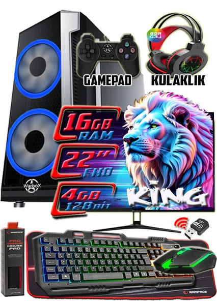 WarboX KİNG X5650 İşlemci 16gb Ram 256gb SSD R7 240-4gb E.kartı 22" Monitör Gaming Takım Bilgisayar ürün görseli 1