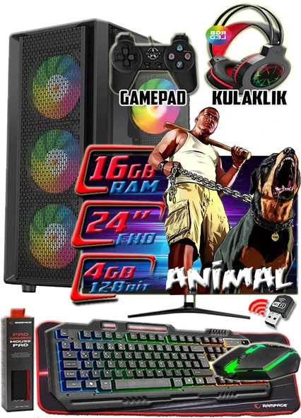 WarboX ANİMAL 24" Monitör i5 3350p 16gb Ram 256gb Ssd 250gb Hdd R7 240-4gb E.kartı Gaming Takım PC ürün görseli 1