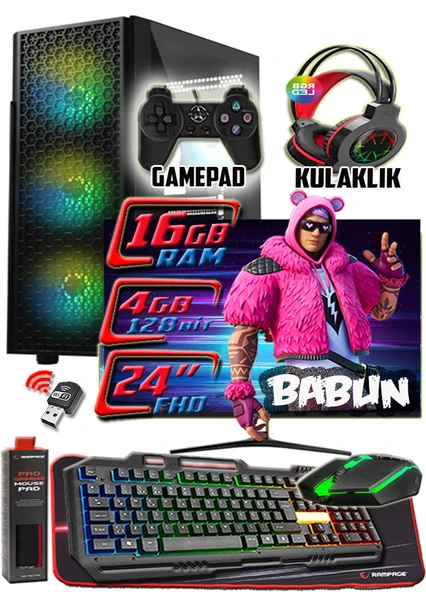 WarboX BABUN 24" Monitör i3 7100 16gb DDR4 Ram 256gb Ssd 250gb Hdd R7 240-4gb E.kartı Gaming PC ürün görseli 1