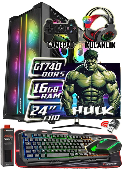 WARBOX HULK GT740 DDR5 Ekran Kartı Xeon X5650 16GB RAM 256GB Ssd 250GB Hdd 24" Monitör Gaming PC