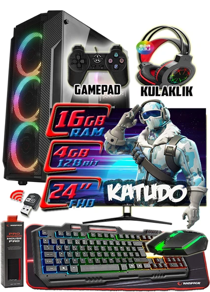 WarboX KATUDO 22" Monitör i3 6100 16gb Ddr4 Ram 256gb Ssd 250gb Hdd R7 240-4gb E.kartı Gaming Takım ürün görseli 1