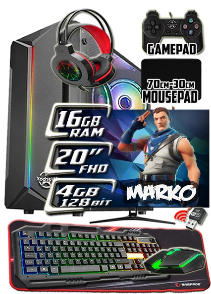 WarboX Marko 20" Monitör i3 7100 16gb Ram 256gb Ssd 250gb Hdd R7 240-4gb E.kartı Gaming Takım Bilgis ürün görseli 1