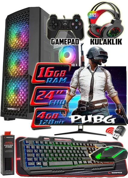 WarboX PUBG 8GB Ekran Kartı Rx580 DDR5 i5 3350p 16gb Ram 256gb Ssd 250gb Hdd 24" Monitör Gaming PC ürün görseli 1