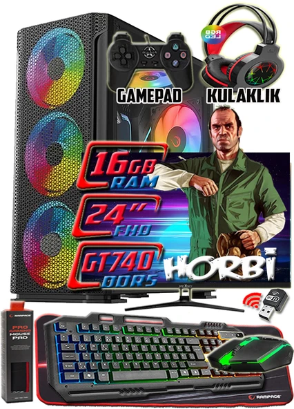 WarboX HORBİ 24" Monitör i5 6500 16gb Ddr4 Ram 256gb Ssd 250gb Hdd GT740 DDR5-4gb E.kartı Gaming PC ürün görseli 1