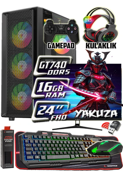 WarboX YAKUZA 24" Monitör Xeon X5650 16gb Ram 256gb Ssd 250gb Hdd GT740 DDR5-4gb E.kartı Gaming PC ürün görseli 1