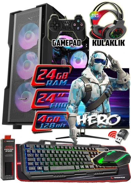 WarboX HERO 24" Monitör i5 4570s 24gb Ram 256gb Ssd 250gb Hdd GT740 DDR5-4gb E.kartı Gaming Takım PC ürün görseli 1