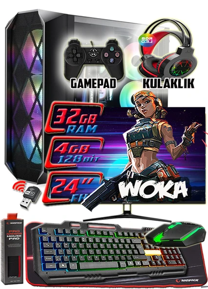 WarboX WOKA 24" Monitör i3 6100 32gb Ram 256gb Ssd 250gb Hdd R7 240-4gb E.kartı Gaming Takım PC ürün görseli 1