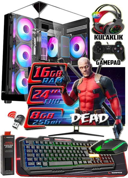 WarboX DEAD 24" Monitör i5 6500 16gb Ddr4 Ram 256gb Ssd 250gb Hdd Rx580 DDR5-8gb E.kartı Gaming PC ürün görseli 1
