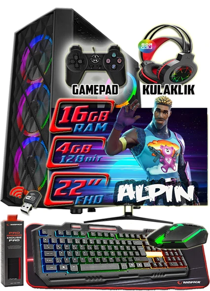WarboX ALPİN 24" Monitör i3 7100 16gb DDR4 Ram 256gb Ssd 250gb Hdd R7 240-4gb E.kartı Gaming PC ürün görseli 1