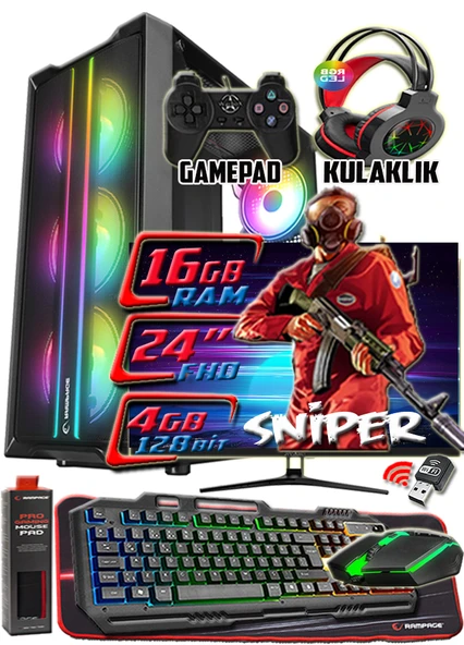 WarboX SNİPER 24" Monitör i5 3350p 16gb Ram 256gb Ssd 250gb Hdd R7 240-4gb E.kartı Gaming Takım PC ürün görseli 1
