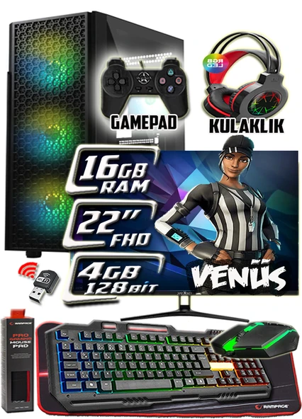 WarboX Venüs 22" Monitör i3 6100 16gb DDR4 Ram 256gb Ssd 250gb Hdd R7 240-4gb E.kartı Gaming PC ürün görseli 1