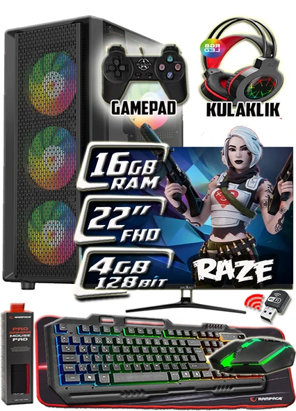 WarboX Raze 22" Monitör i3 7100 16gb DDR4 Ram 256gb Ssd 250gb Hdd R7 240-4gb E.kartı Gaming Takım PC ürün görseli 1