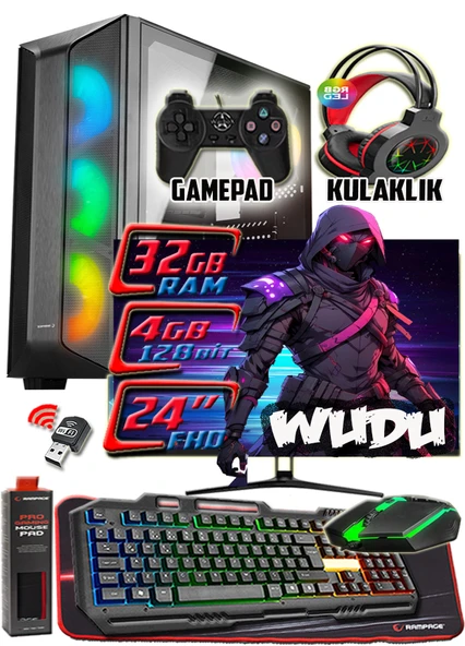 WarboX WUDU 24" Monitör i3 9100 16gb Ram 256gb Ssd 250gb Hdd Rx580 8GB DDR5 E.Kartı Gaming Takım PC ürün görseli 1