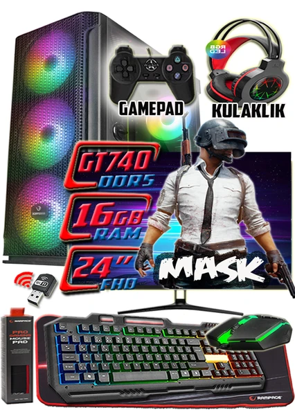 WarboX MASK 24" Monitör i3 9100 16gb DDR4 Ram 256gb Ssd 250gb Hdd GT740-4gb DDR5 E.kartı Gaming PC ürün görseli 1