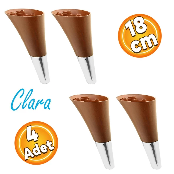 Clara Mobilya Kanepe Tv Ünitesi Konsol Koltuk Ayağı Ahşap Desenli Ceviz Krom 18 Cm (4 ADET) ürün görseli 1