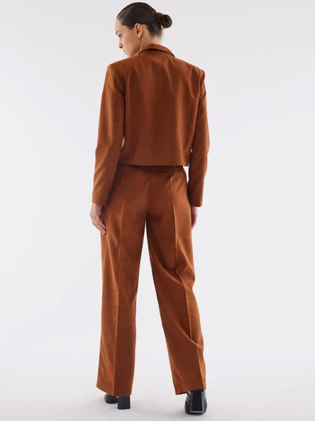 Süet Camel Bol Paça Pantolon - Resim 4
