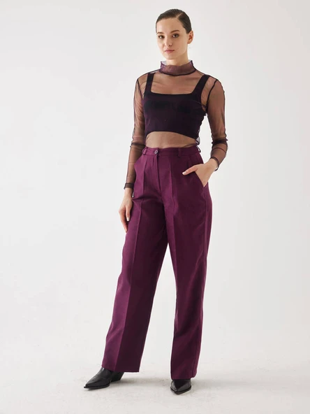 Süet Bordo Bol Paça Pantolon ürün görseli 1