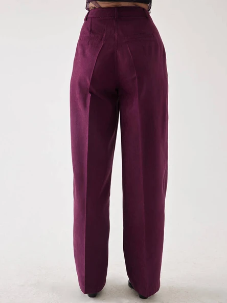 Süet Bordo Bol Paça Pantolon - Resim 4