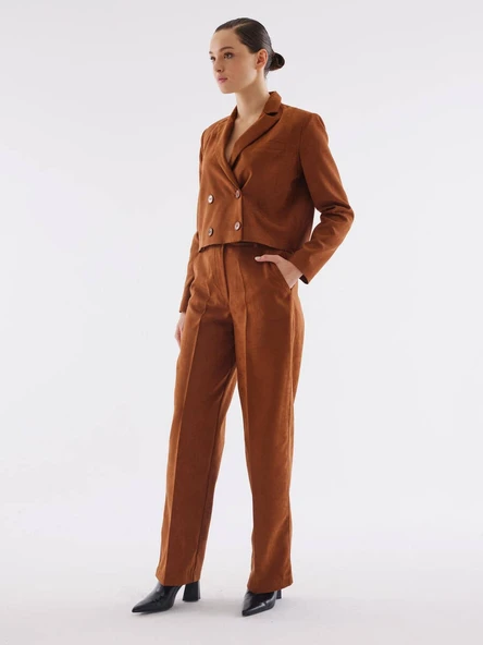 Süet Camel Bol Paça Pantolon ürün görseli 1