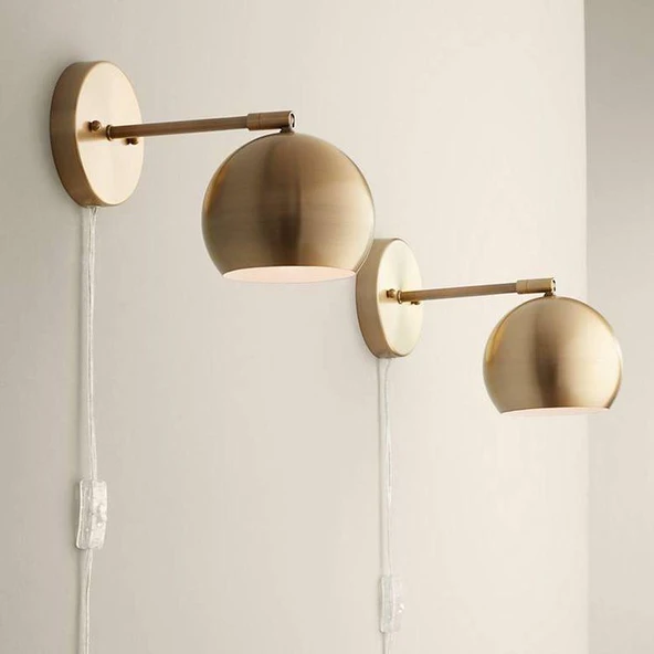 Rsylight Retro Eskitme Kaplama Ledli Metal Mafsallı Kablolu Fişli Dekoratif Rustik Aplik Beyaz Ampullü ürün görseli 1